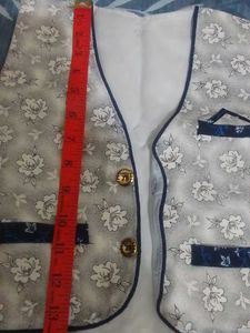 Floral Print Kurta with Red And White Jacket