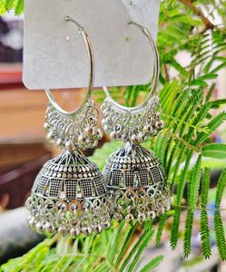 Combo of 4 Oxidised Silver Jhumka Earrings Women.