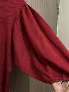 Red Knit Sweater puff sleeves best for M &amp;L