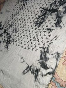 Light Grey Top With Ripped Pattern And Print