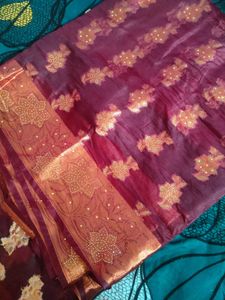 New Burgundy Tissue Silk Long Saree