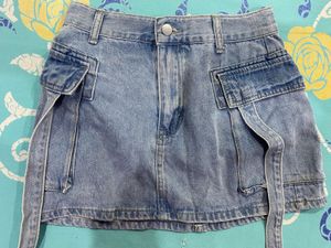 Denim Cargo Mini Skirt