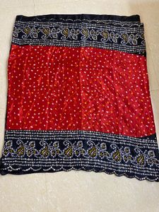❤️Red &amp; Black Bandhani Saree💥