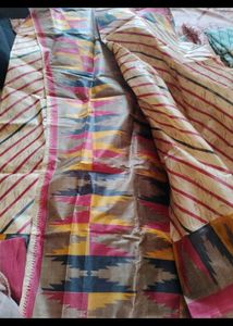 Striped Ethnic Saree Paper Cotton Fabric