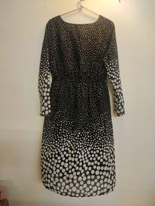 Printed A Line Dress With Waist Tie Up