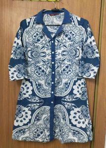 Blue & White Floral Button Down Tunic