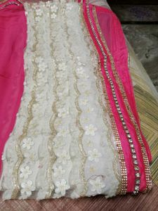 Pink &amp; Cream Embellished Sari