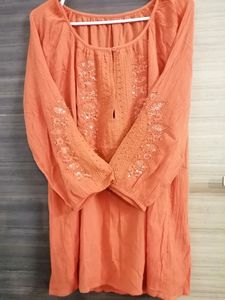 Orange Embroidered Short Kurta