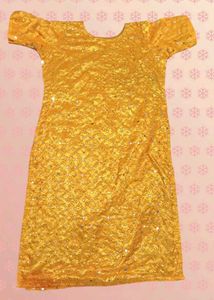 Yellow Party Dress with Metallic Details