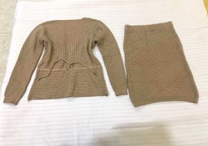 Brown Knit Top & Skirt Set