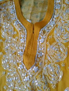 Yellow Embroidered Kurti