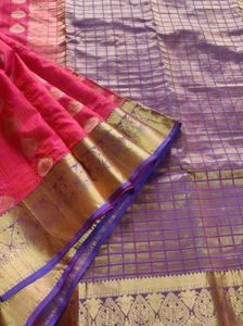Peach Pink &amp; Purple Silk Saree