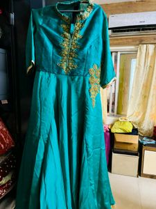 Green Color Ethnic Gown With Dupatta