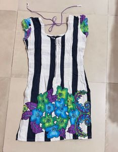 Black &amp; White Floral Pure Cotton Used Short Kurti