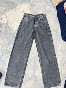 Wideleg Grey Denim Jeans For Women