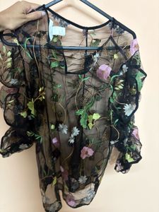 H&amp;M Black Net Floral And White Korean Tops