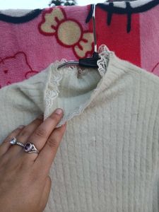 Lace Trim Turtleneck Sweater with