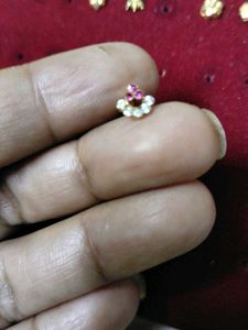 gold Nose Pin with Pink & White Stones