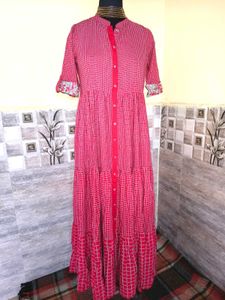 Pink Checkered Maxi Designer Showroom Dress