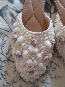 Seashell &amp; Pearl Embellished Flats