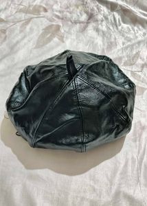 Black Leather Beret Hat