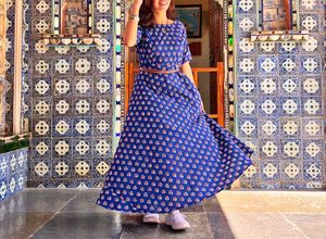 Indigo Blue Printed Maxi Dress Without Belt