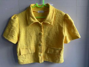 Yellow Tweed Cropped Jacket