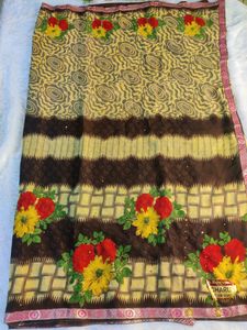 Black Saree With Kundan Work, Multicolour Flowers.