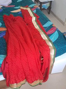 Red Bandhani Saree (♥️Karwachowth simple look)♥️