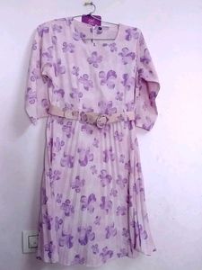 Floral Print Pleated Midi Dress,Used