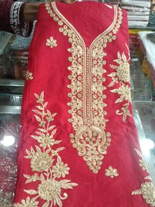 Red Embroidered Dress Material