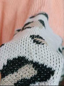 Peach Colour Crochet Oversized Sweater