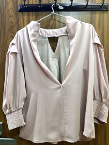 Elegant Blush Pink V-Neck Blouse