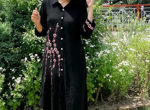 Floral Embroidered Black Dress