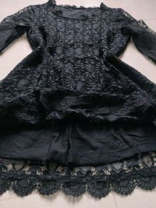 Korean Lace Balloon Sleeve Mini Dress