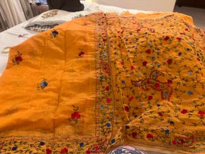 Elegant Yellow Hand Embroidered Saree