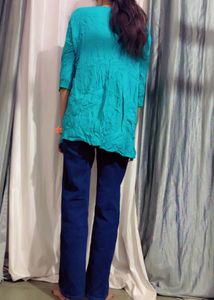 Embroidered Teal Tunic Top