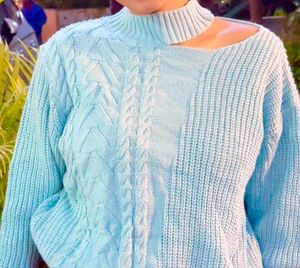 Stylish Blue Knit Sweater