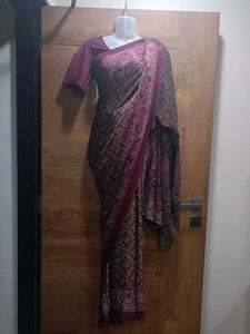 Maroon Printed Saree With Blouse🌺
