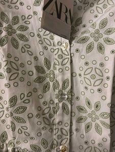 Zara Eyelet Midi Shirt Dress