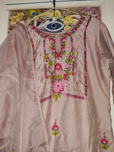 Raw Silk  Handwork Kurti With Dupatta