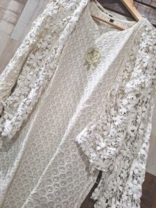 New Chickenkari Kurti With Crochet Jacket