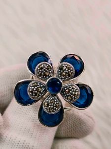 Blue Flower Ring 925 Silver Sterling