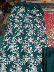 Teal Embroidered Dress Material