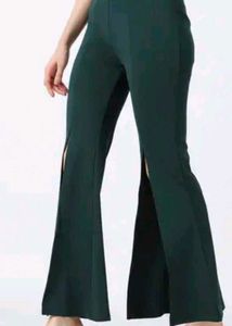 Elegant Dark Green Slit Pants