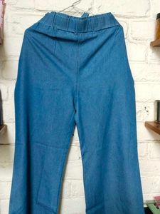 Blue Wide-Leg Tie Waist Pants