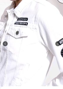 White Solid Denim Jacket