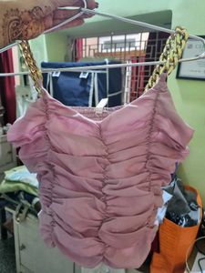 Golden Chain Strap Ruched Lavendar Top