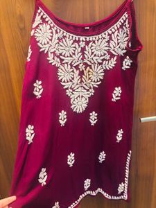 Embroidered Maroon Tank Top
