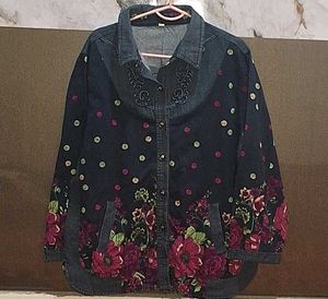 Combo Of Denim Shirt With Floral printed Jacket